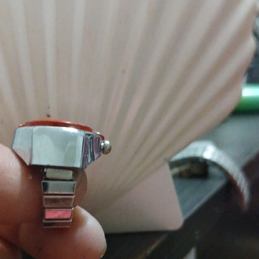 Red and Silver Quartz Ring Watch